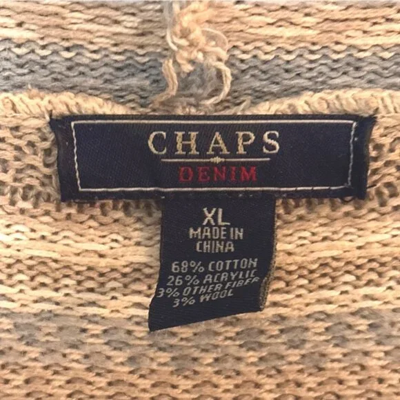 Chaps Denim XL Cardigan Tans Blue Cottagecore Aztec shawl cascade preppy - Picture 2 of 3